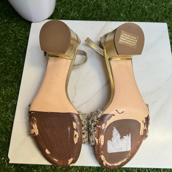 AGL
Crochet Penny Block Heel Sandal in Golden Platino color size 36.5 US 6.5 - Picture 14 of 14